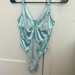 satin lace light blue bodysuit going out